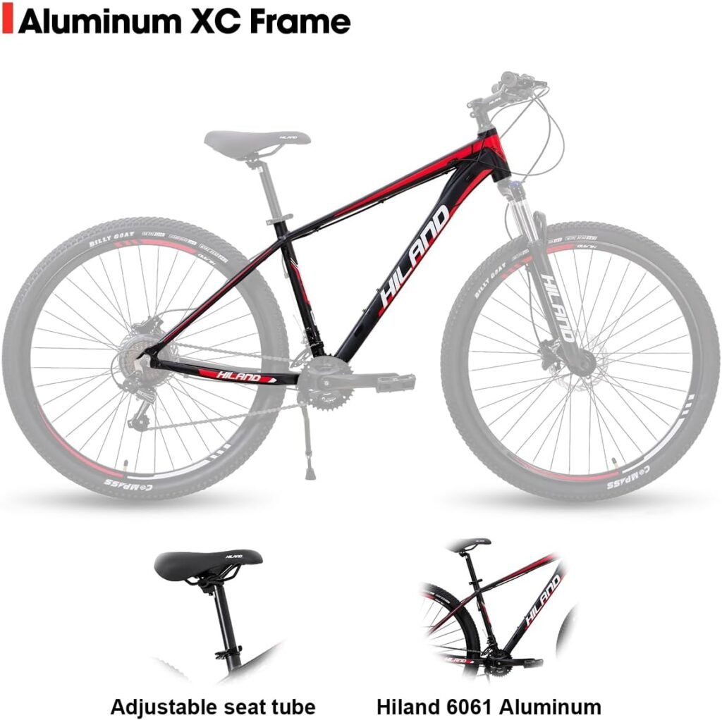 Hiland 29 Inch Mountain Bike for Men, Aluminum Frame, Front and Rear Hydraulic Disc Brakes, Lock-Out Suspension Fork, 16 Speeds, Hardtail Trail MTB Bicycle