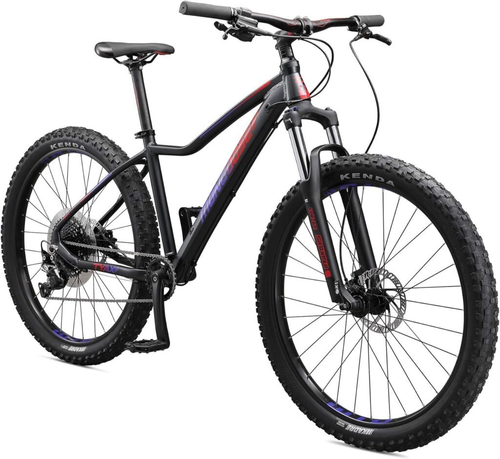 Mongoose Tyax Comp, Sport, and Expert Adult Mountain Bike, 27.5-29-Inch Wheels, Tectonic T2 Aluminum Frame, Rigid Hardtail, Hydraulic Disc Brakes