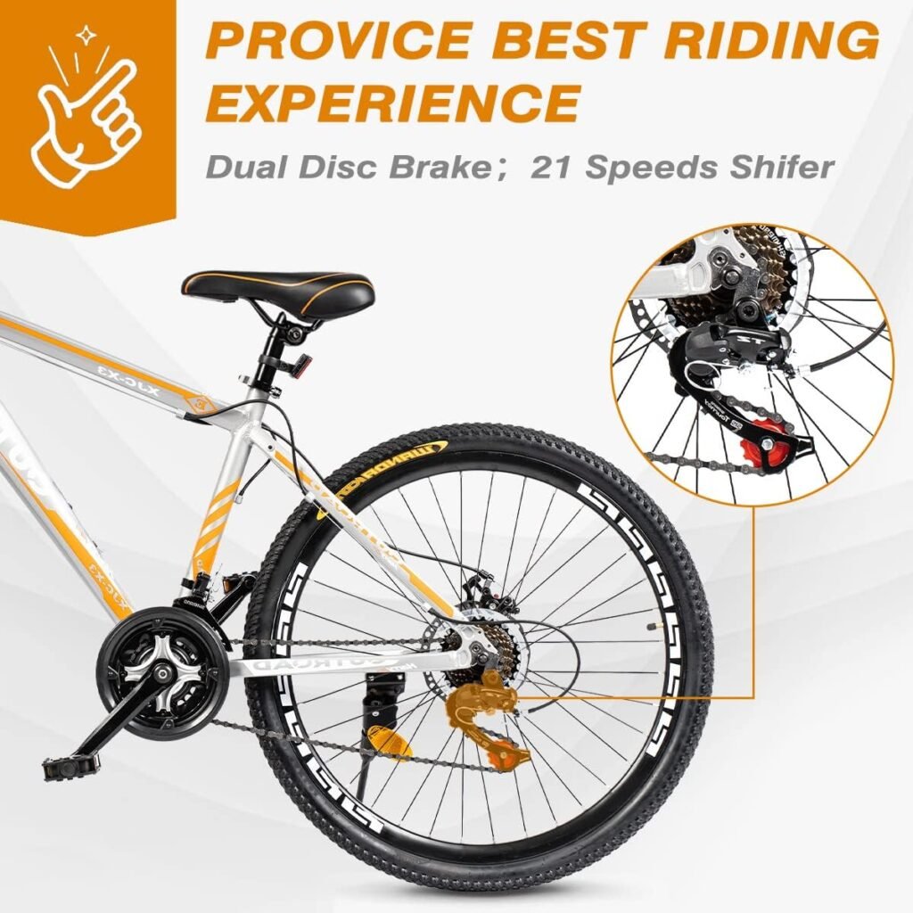 21 Speeds Hardtail Mountian Bike for Adult/Youth, 26 Inch Mountain Bicycle for Men Women, Gravel Bikes with High Carbon Steel Frame, Dual Disc Brakes, Suspension Fork (X3 Sliver)