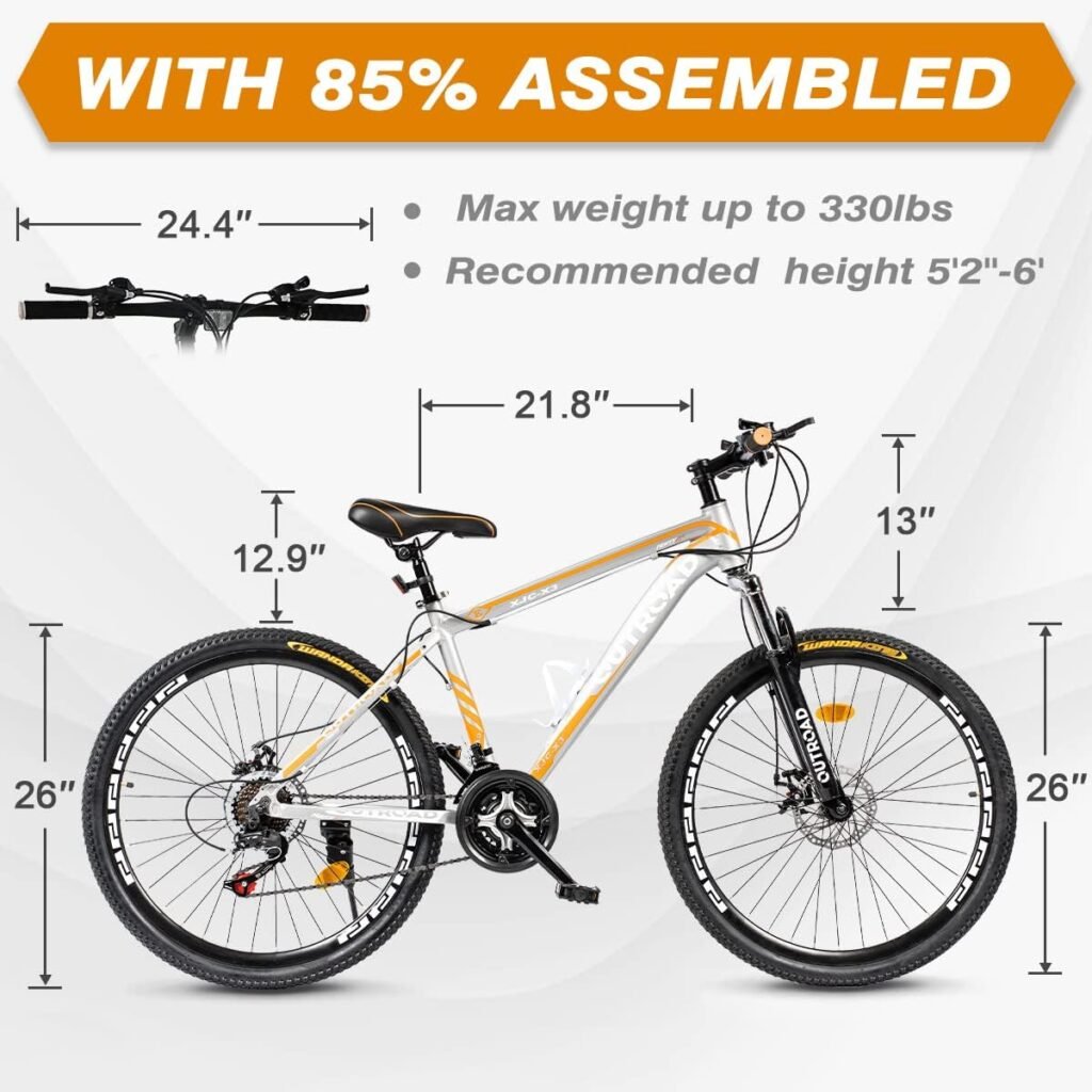 21 Speeds Hardtail Mountian Bike for Adult/Youth, 26 Inch Mountain Bicycle for Men Women, Gravel Bikes with High Carbon Steel Frame, Dual Disc Brakes, Suspension Fork (X3 Sliver)